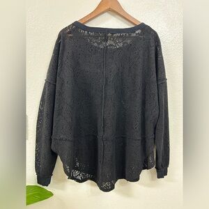 Free People Black Lace Laser Cut Sweater or Top Oversize Peplum Drop Shoulder M